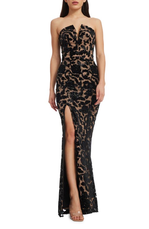 Fernanda Floral Sequin Strapless Evening Gown