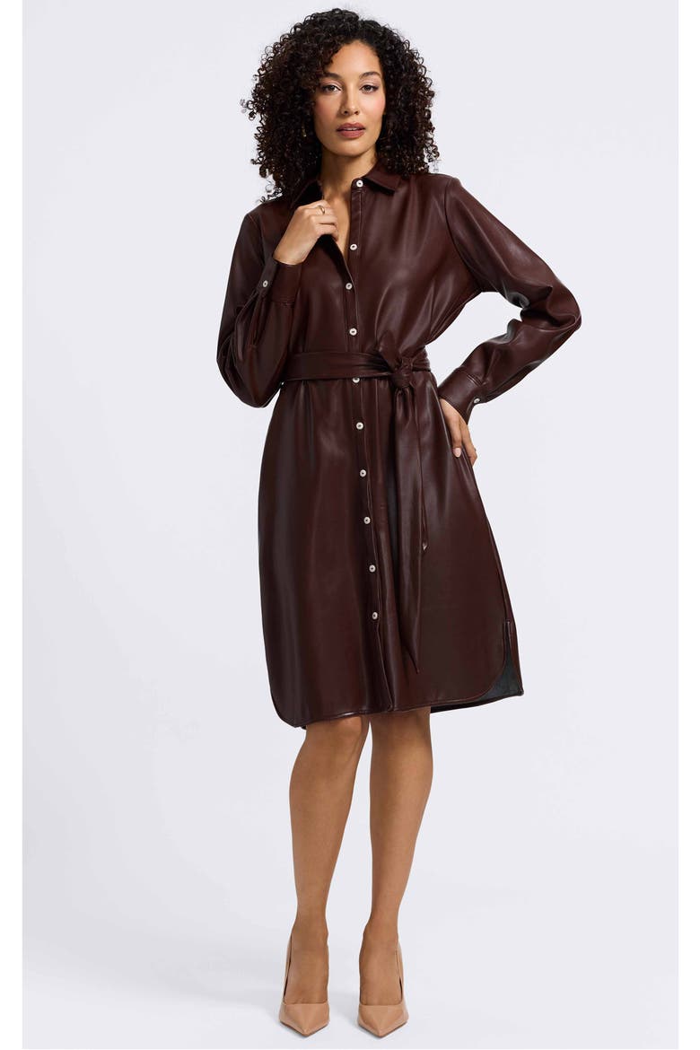 Rocca Long Sleeve Faux Leather Shirtdress, Alternate, color, CHICORY COFFEE