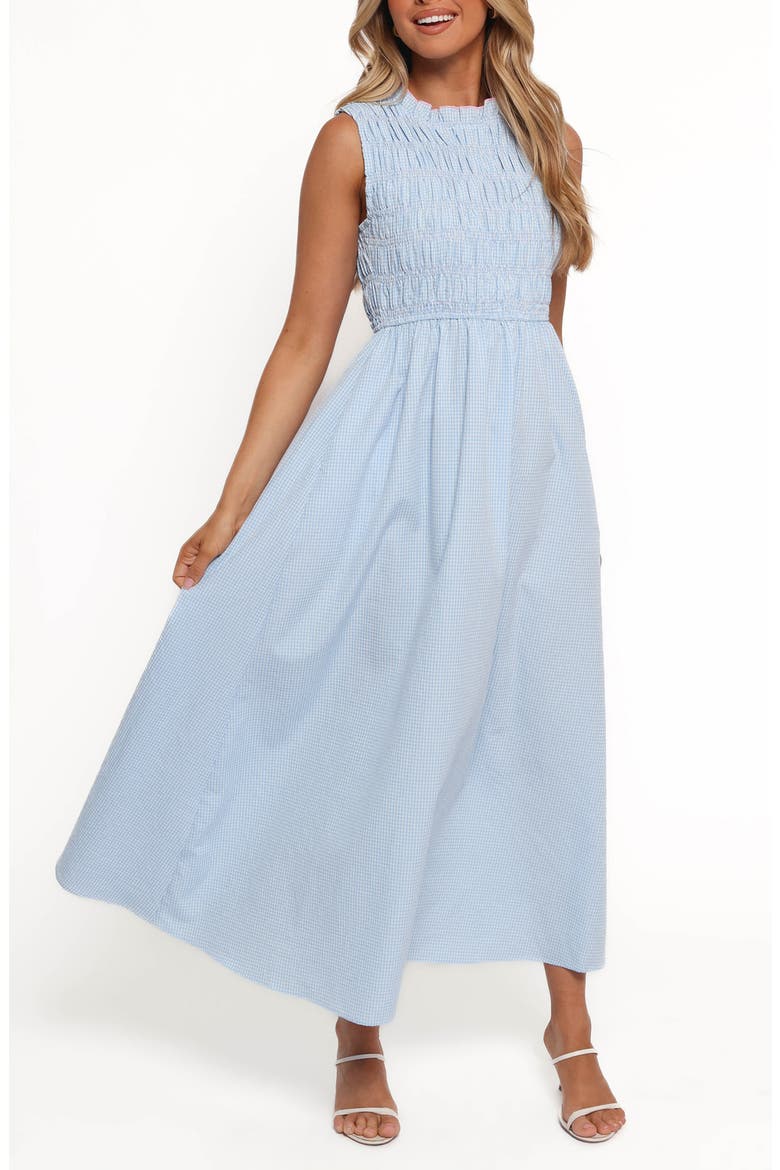 Lanna Smocked Sundress, Main, color, BLUE GINGHAM