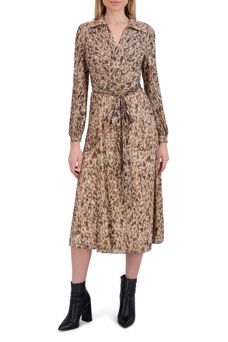 Angela Reversible Long Sleeve Wrap Front Dress, Alternate, color, BROWN MULTI