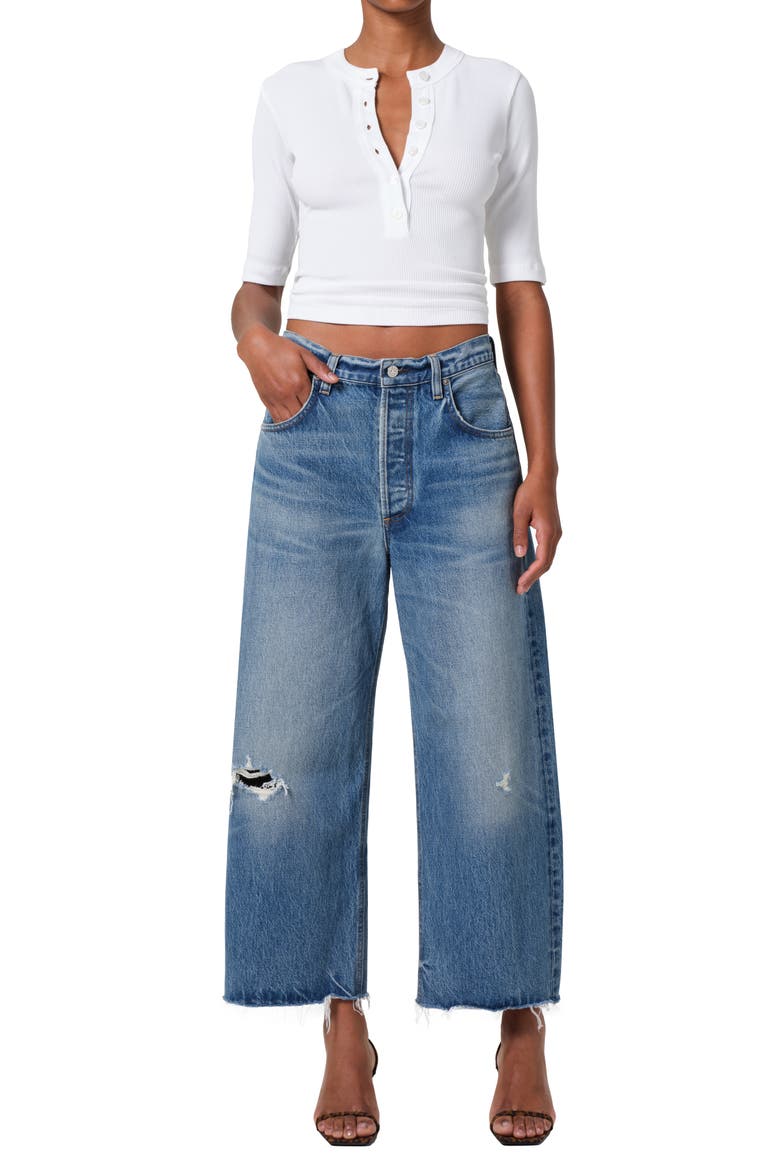 Ayla Raw Hem Crop Wide Leg Jeans, Alternate, color, SOLANO