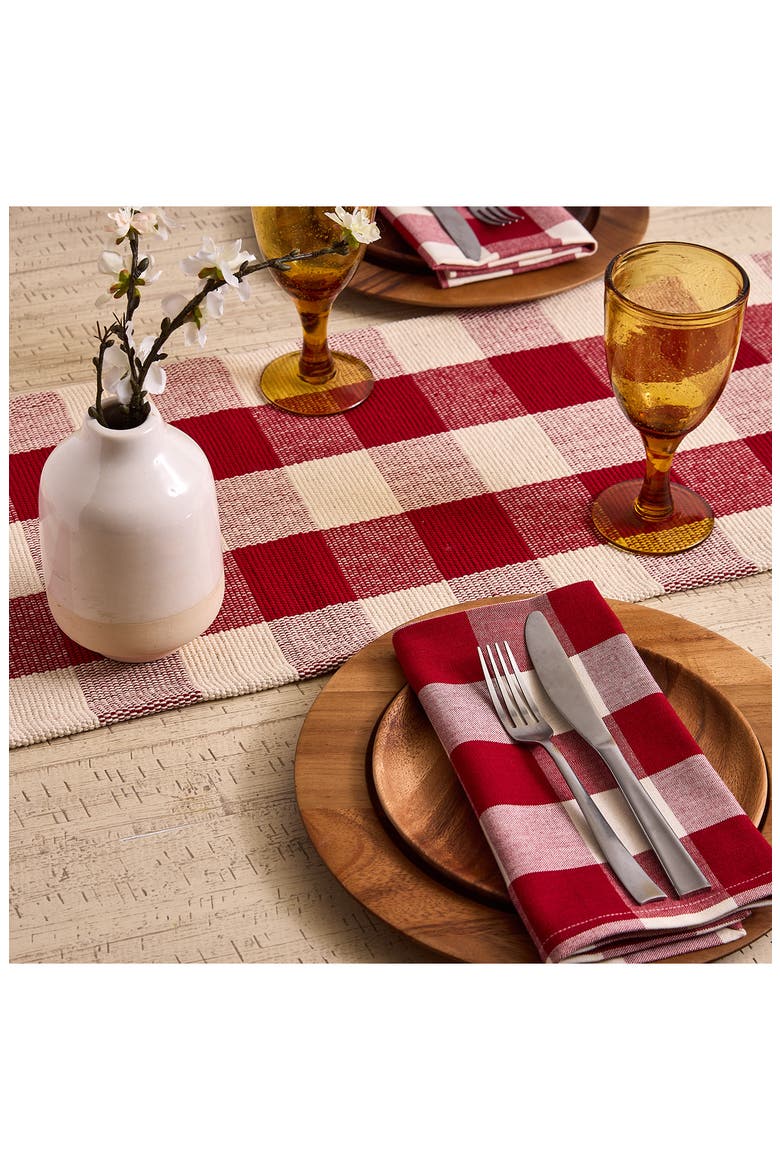 Checkered Fringe Cotton Table Runner, Alternate, color, RED