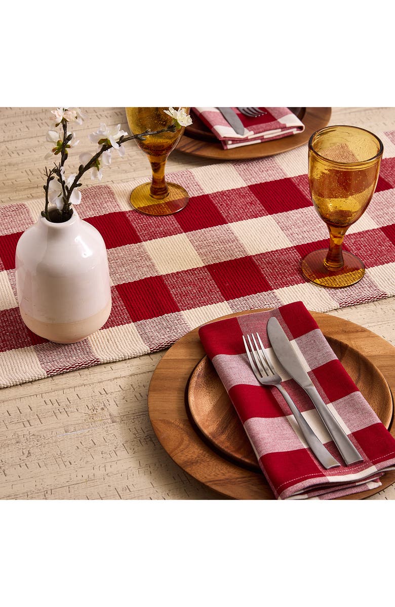 Design Imports Checkered Fringe Cotton Table Runner, Alternate, color, Red