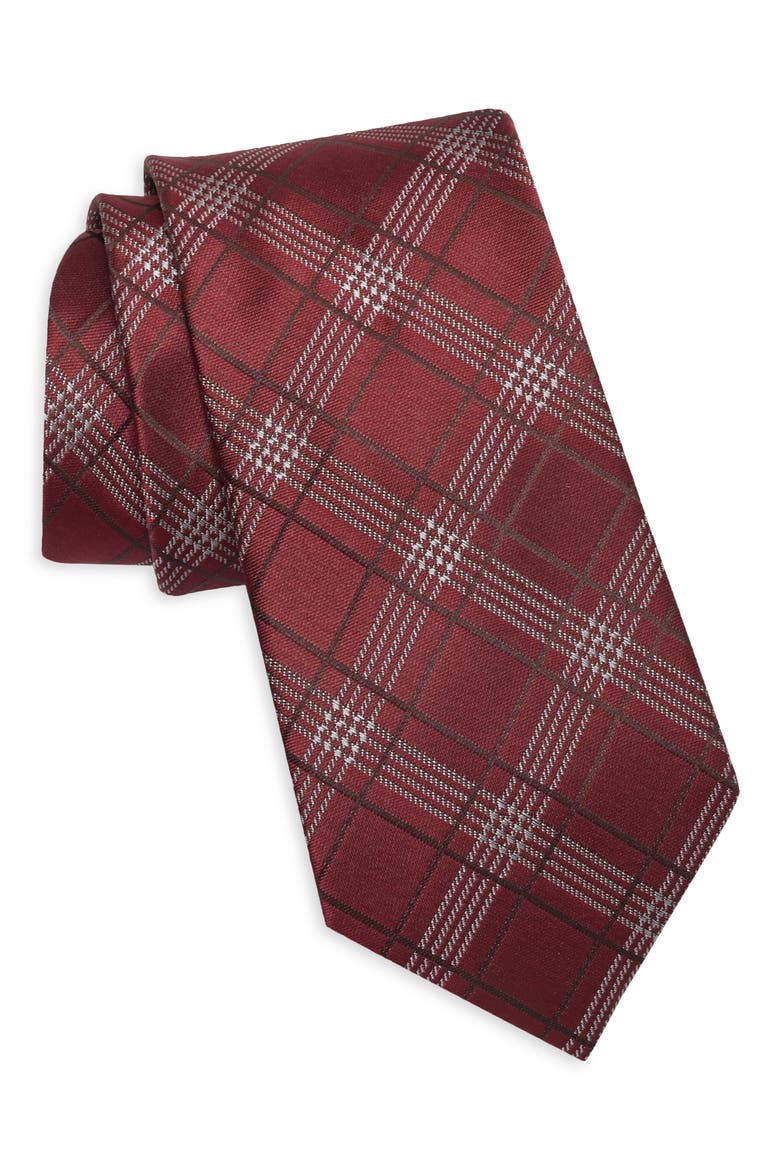 Freely Plaid Jacquard Tie, Main, color, BURGUNDY