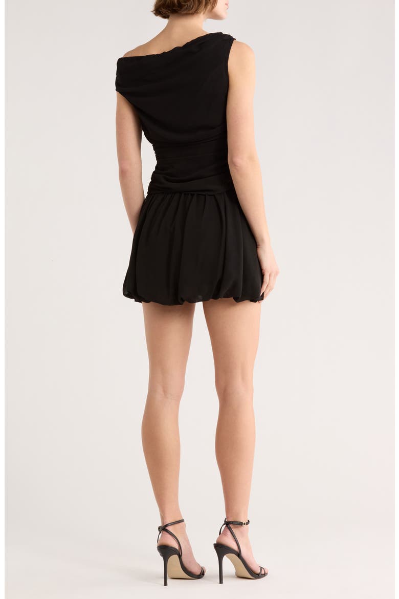 Off the Shoulder Ruched Chiffon Top & Skirt Set, Alternate, color, BLACK