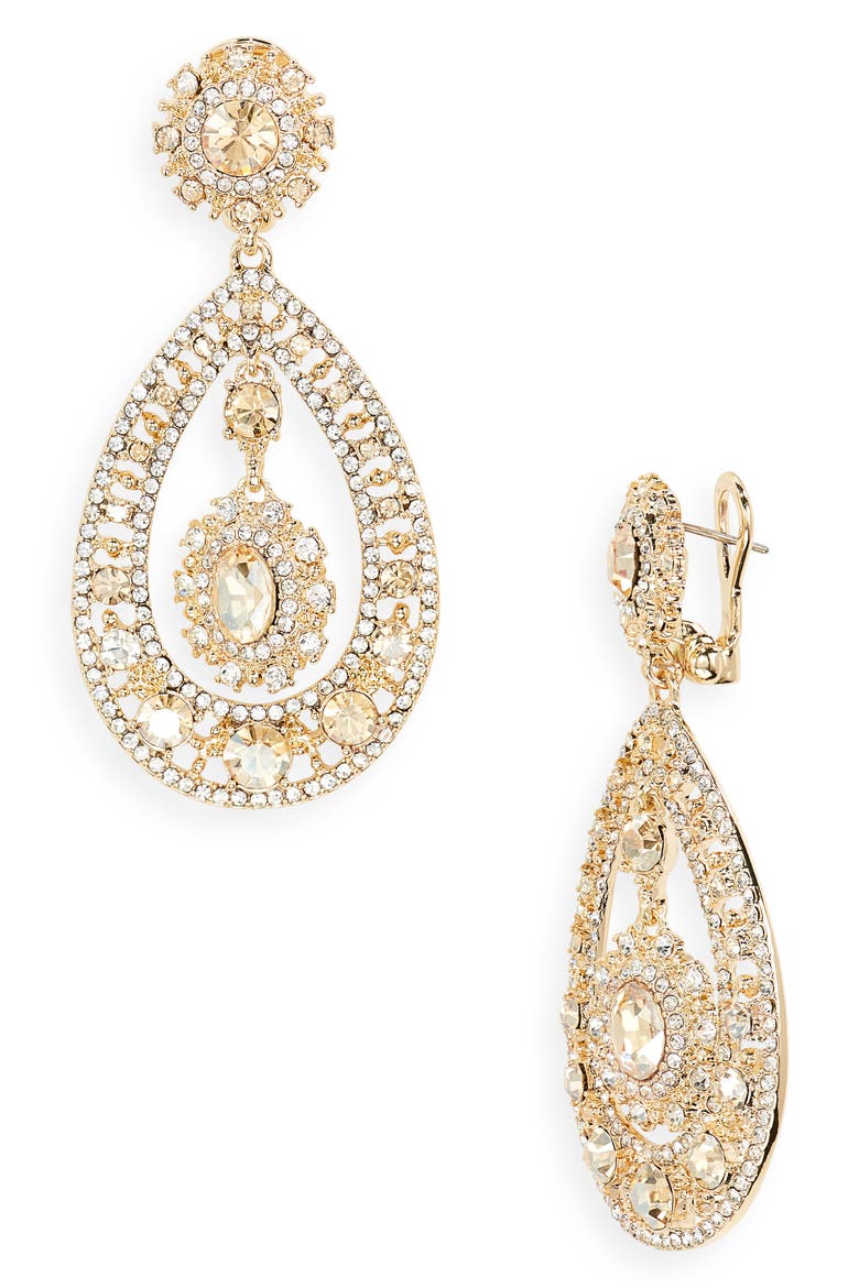 Pavé Crystal Filigree Teardrop Earrings, Main, color, GOLD/ GOLDTONAL