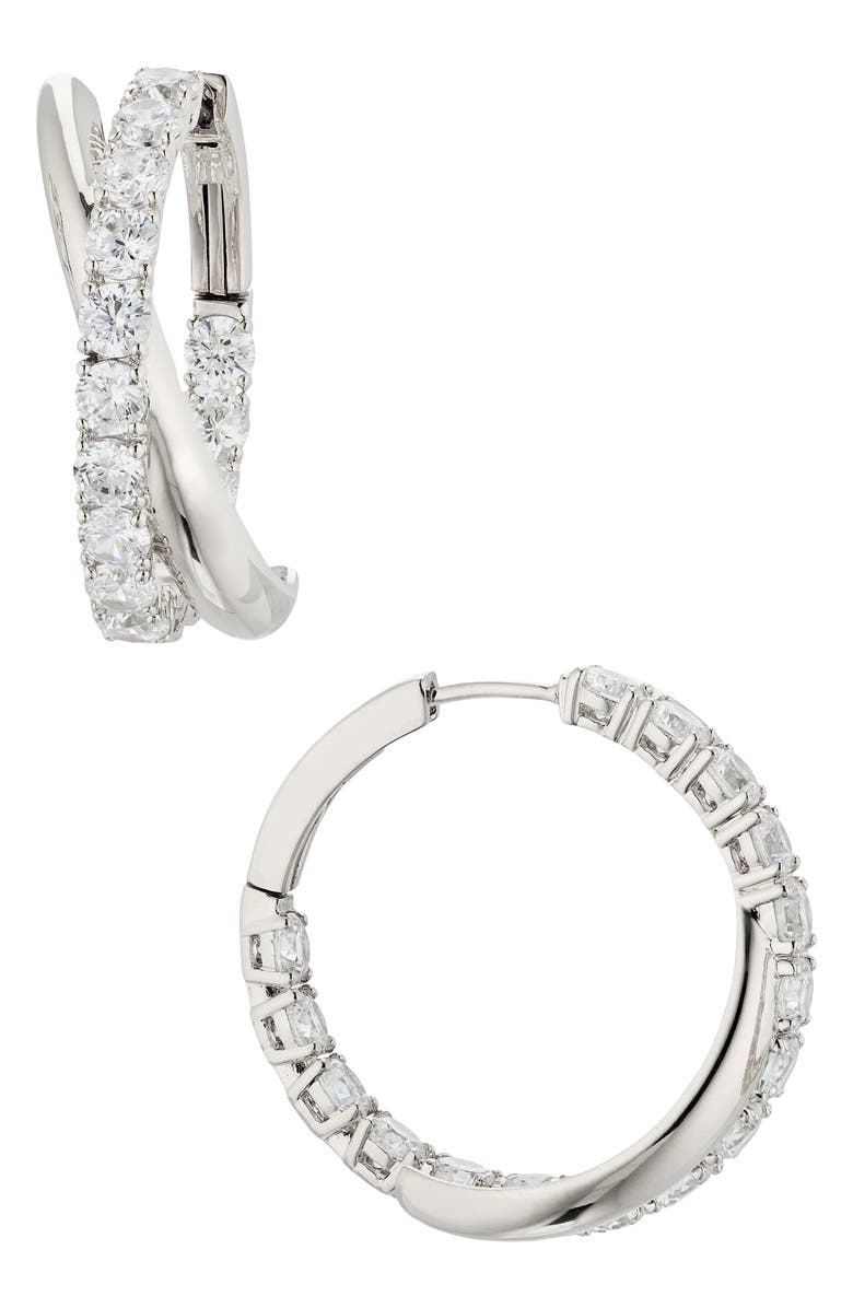 Nadri Twilight Cubic Zirconia Crossover Hoop Earrings, Main, color, 