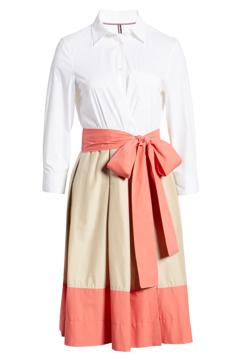 Colorblock Cotton Blend Shirtdress, Alternate, color, BRIGHT WHITE/ KHAKI