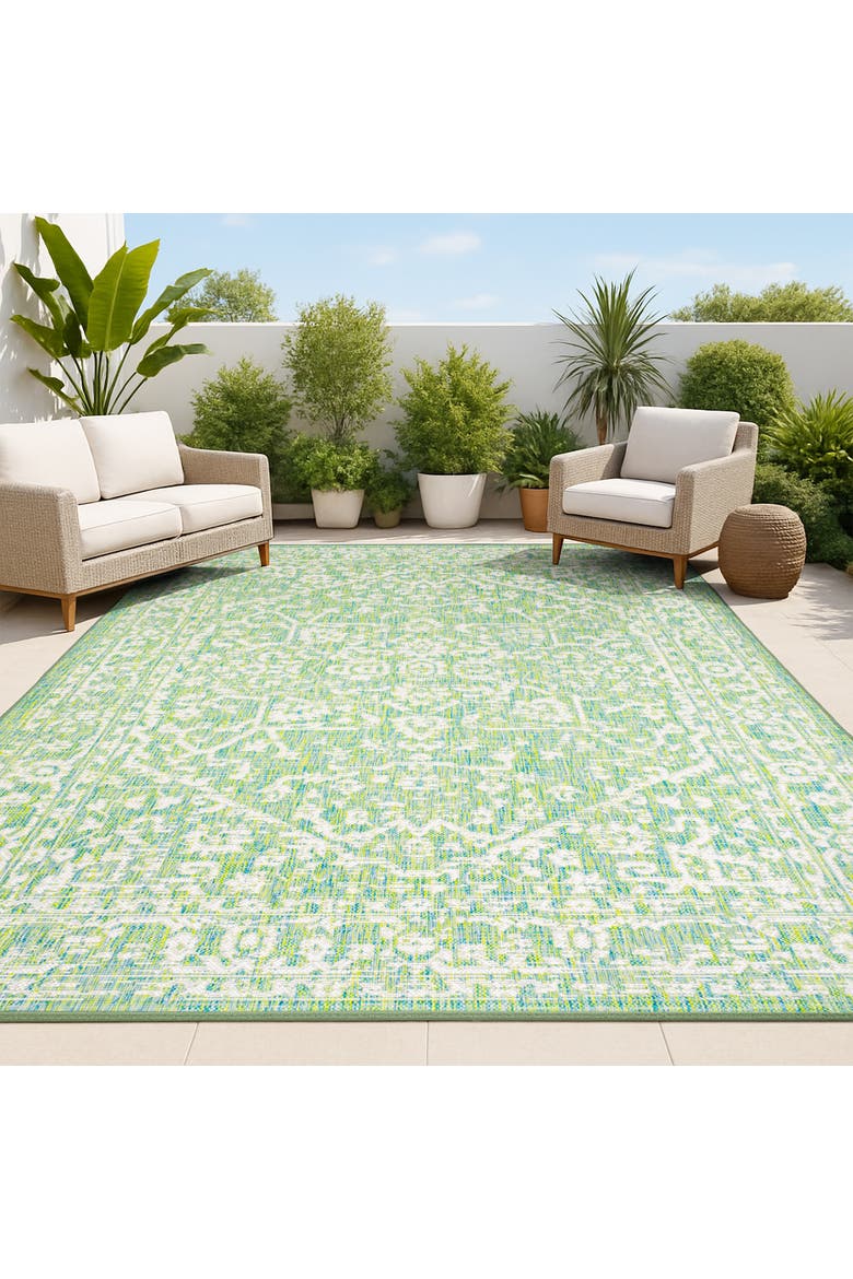 Malta Bohemian Medallion Textured Weave Indoor/Outdoor Area Rug, Alternate, color, Cream/Green