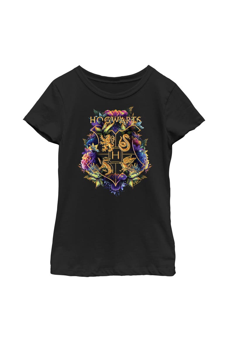 Girl's Harry Potter Hogwarts Plant Crest  Graphic T-Shirt, Main, color, Black