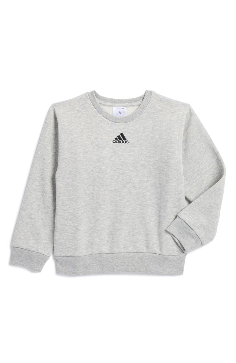 adidas Kids' Embroidered Logo Cotton Heather Fleece Crewneck Pullover, Main, color, Grey Heather