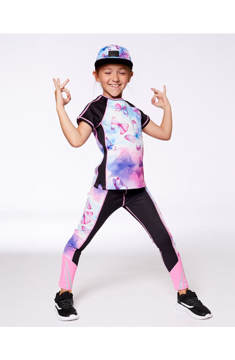 Deux par Deux Girl's Printed Short Sleeve Athletic Top Pink, Black And Butterfly, Alternate, color, Pink, Black And Butterfly