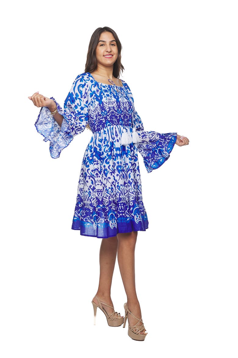 Long Sleeve Tiered Dress, Alternate, color, BLUE