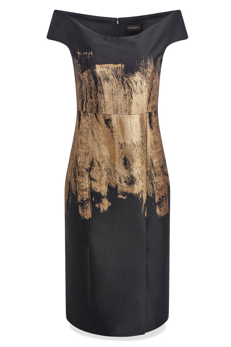 Metallic Sheath Dress, Alternate, color, BLK/ GOLD