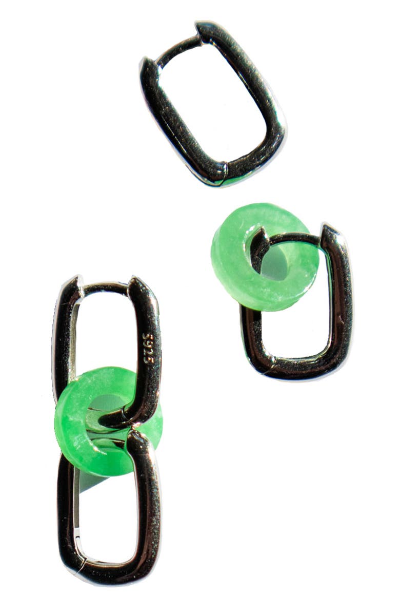 seree Della Convertible link small silver jade earrings, Main, color, Bright Green