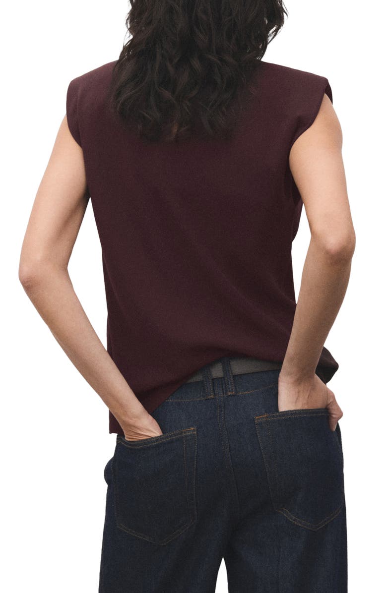 MANGO Ruched Strong Shoulder Top, Alternate, color, Chocolate