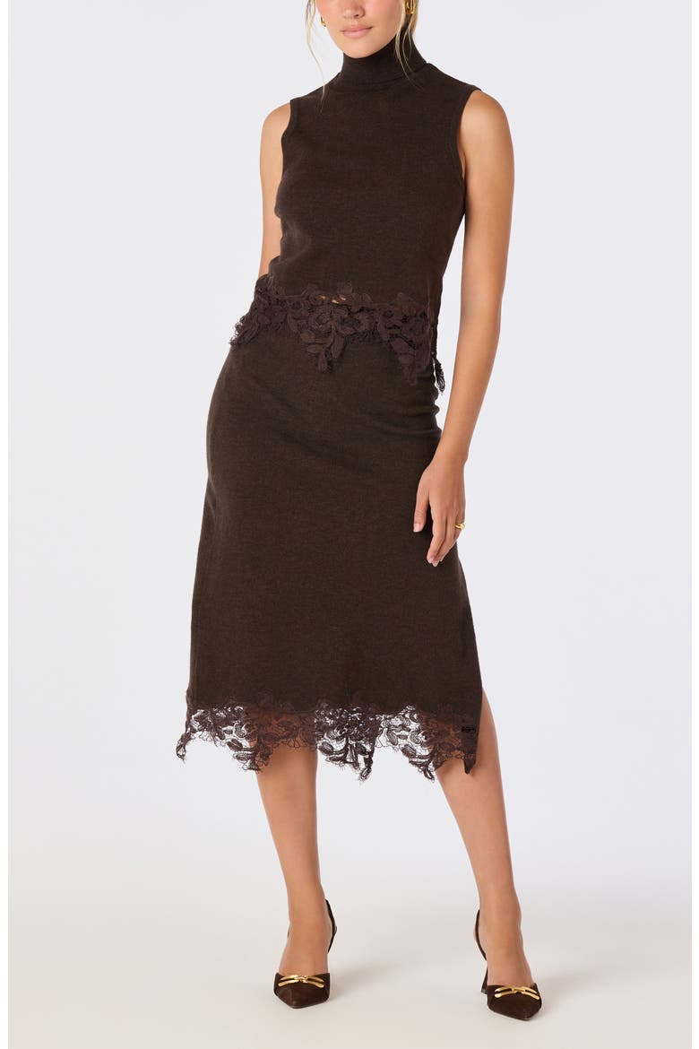 Nadine Lace Trim Sleeveless Turtleneck Sweater, Alternate, color, BROWN