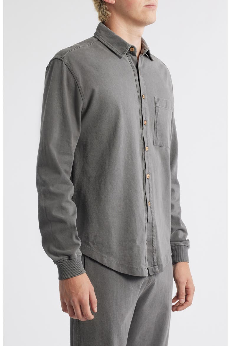 Caza Rib Organic Cotton Knit Button-Up Shirt, Alternate, color, SLATE