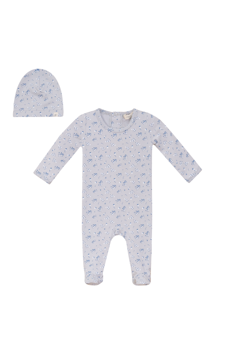 Fragile Floral Print Romper with Hat, Main, color, Pale Blue