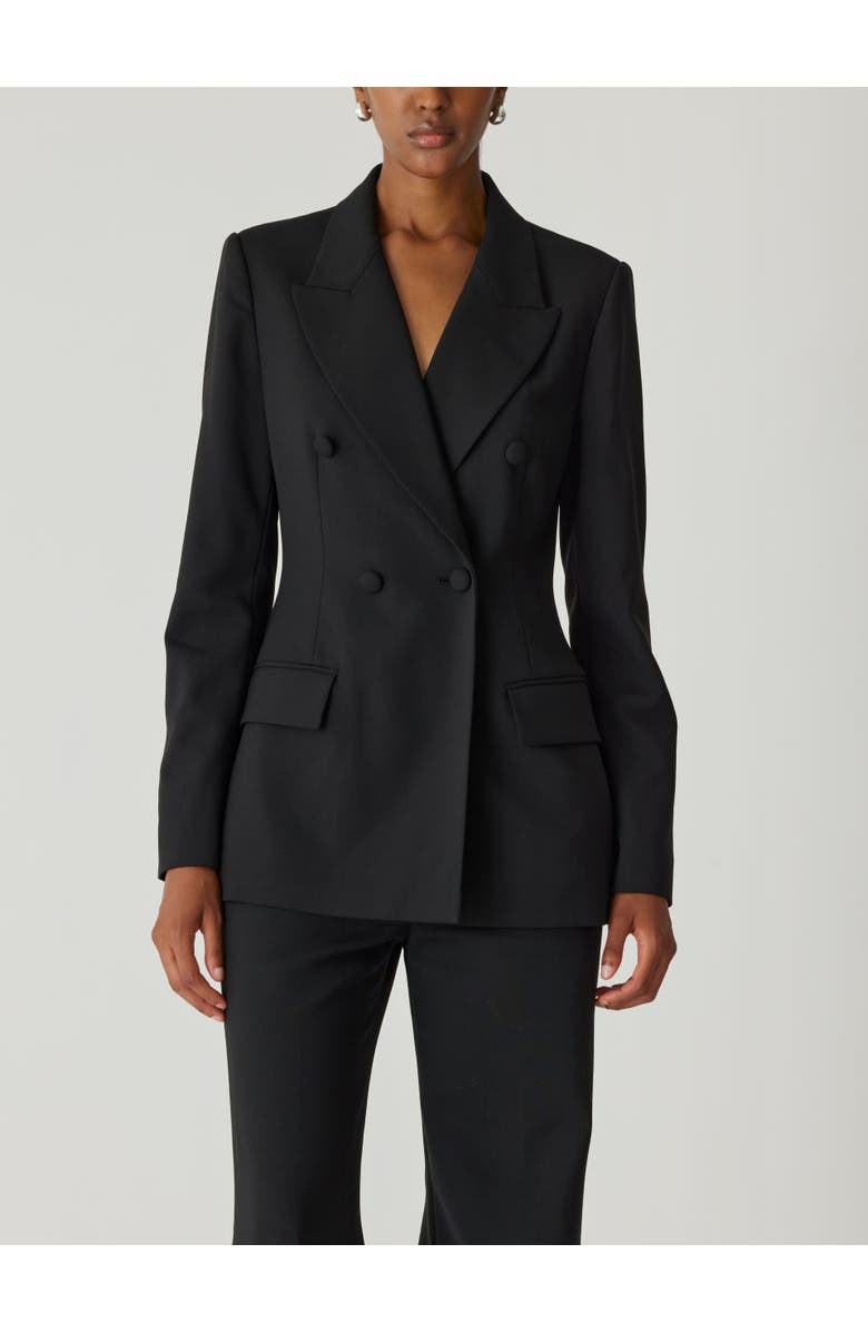Rebecca Taylor Calvary Twill Double Breasted Blazer, Alternate, color, Black