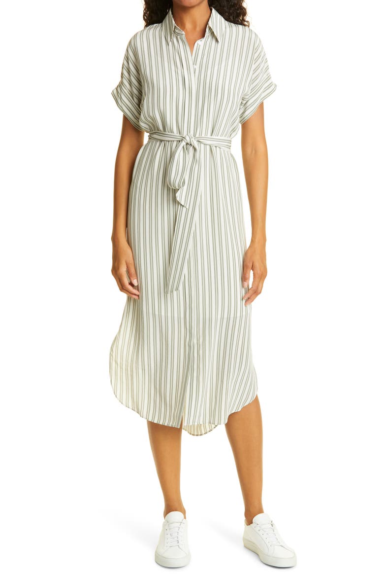 Tie Waist Silk Dress, Main, color, SILVER MULTI