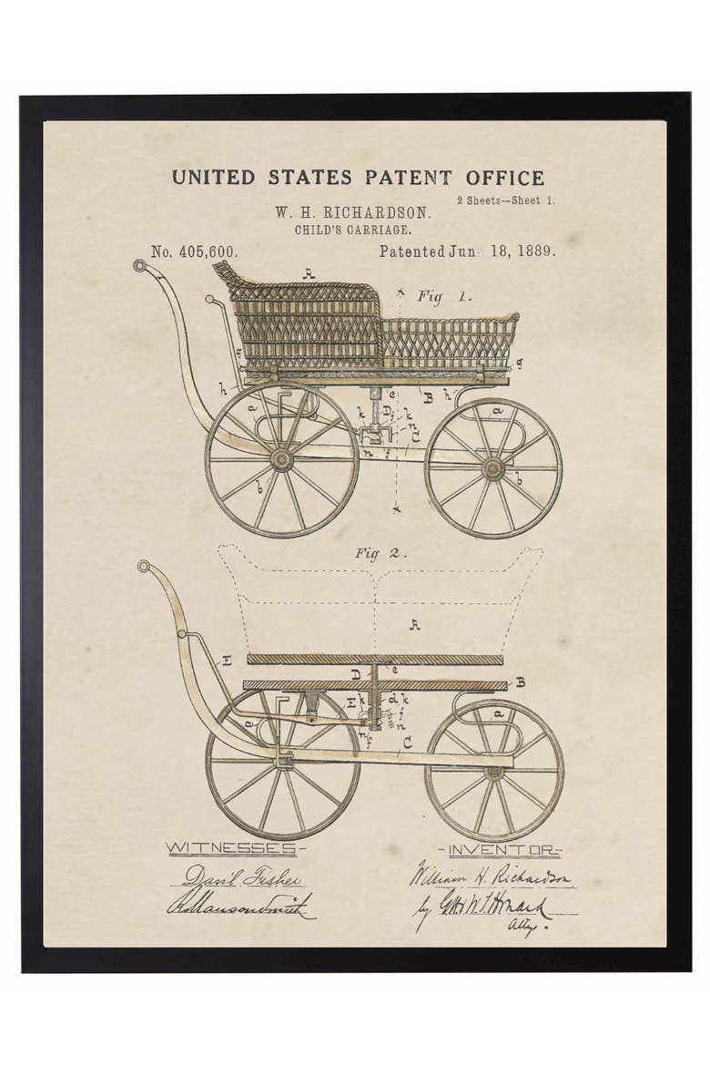 Baby Carriage Patent in Black Frame, Main, color, No Color