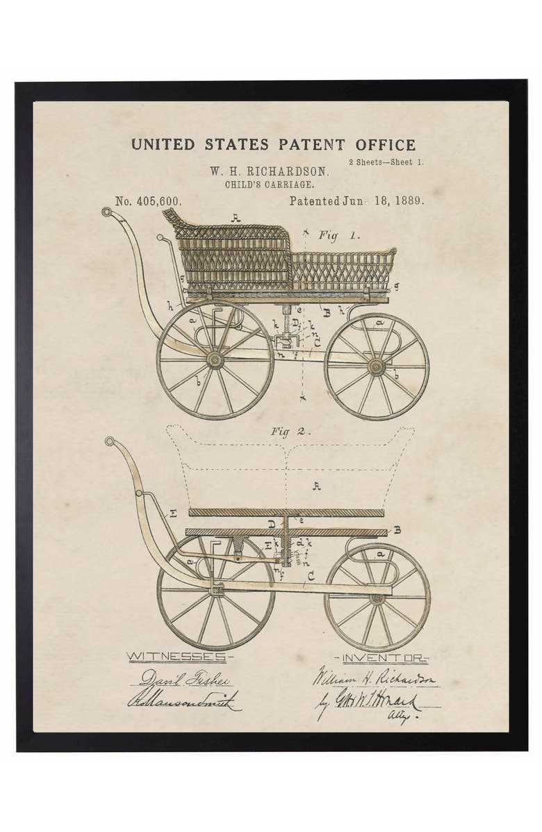 Antique Curiosities Baby Carriage Patent in Black Frame, Main, color, NO COLOR