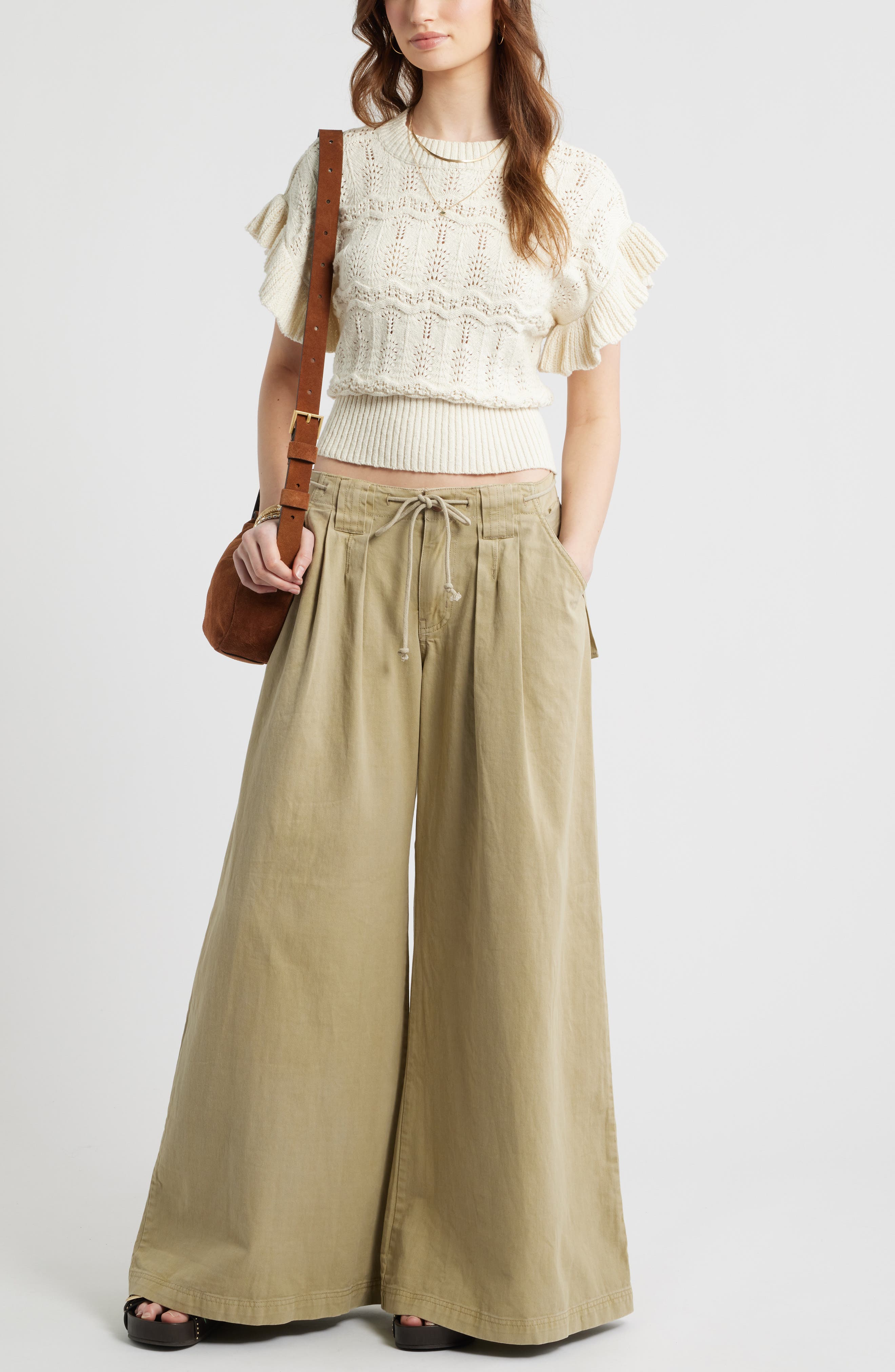 Flutter Sleeve Cotton Pointelle & Rib Sweater - image 4