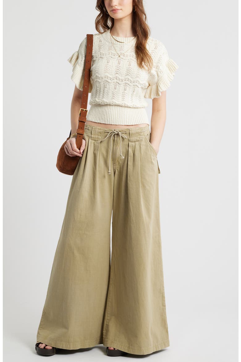 Flutter Sleeve Cotton Pointelle & Rib Sweater, Alternate, color, IVORY DOVE