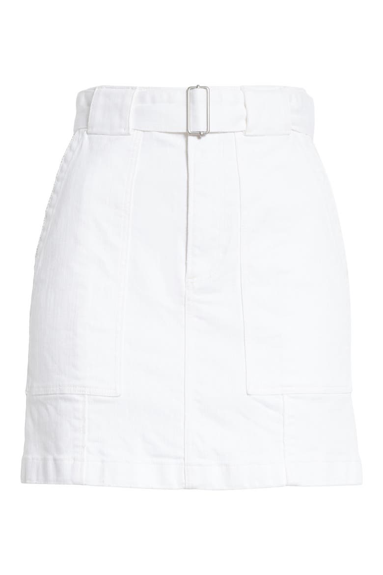 Belted White Denim Skirt, Alternate, color, MILK