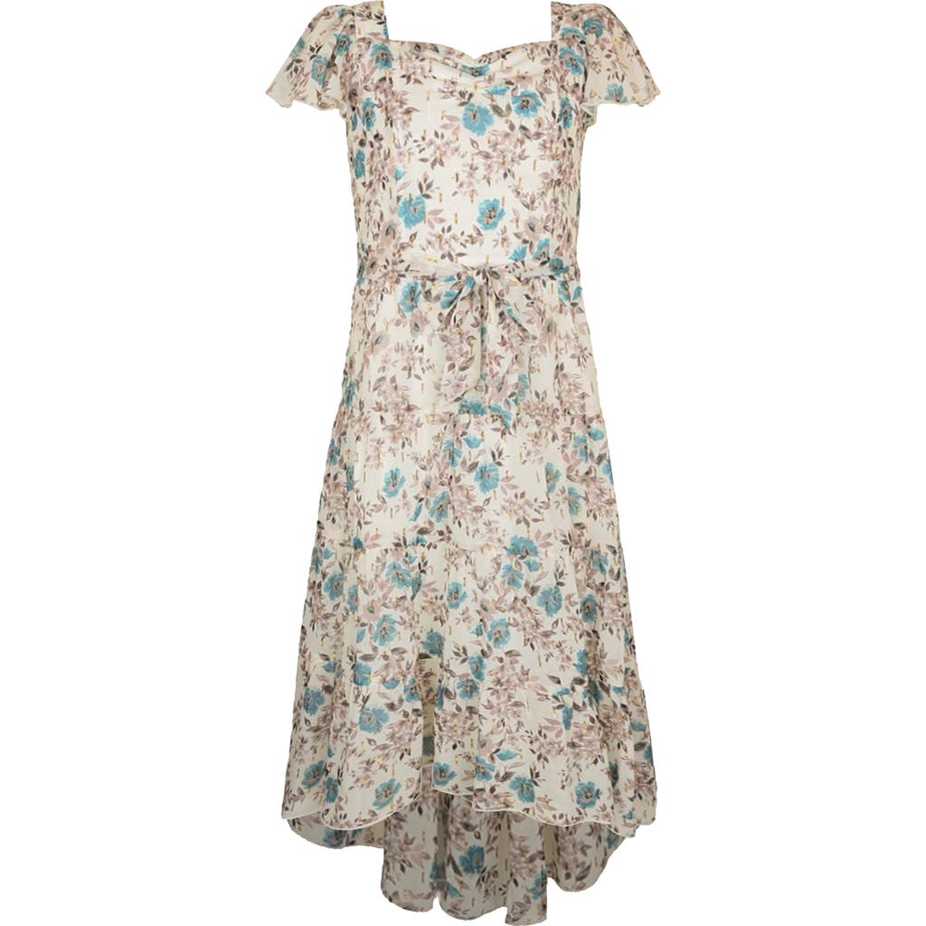 Zunie Kids' Metallic Flutter Sleeve Chiffon Party Dress In Gray