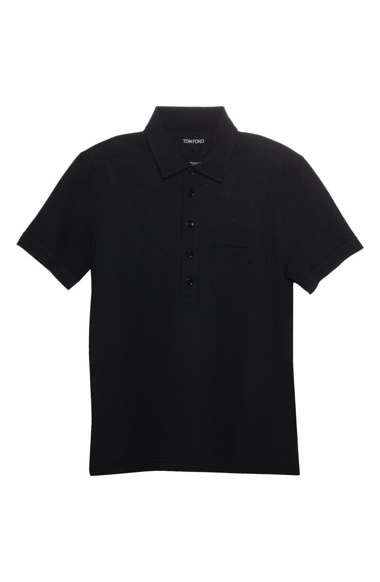 TOM FORD Cotton & Silk Piqué Pocket Polo, Alternate, color, Black