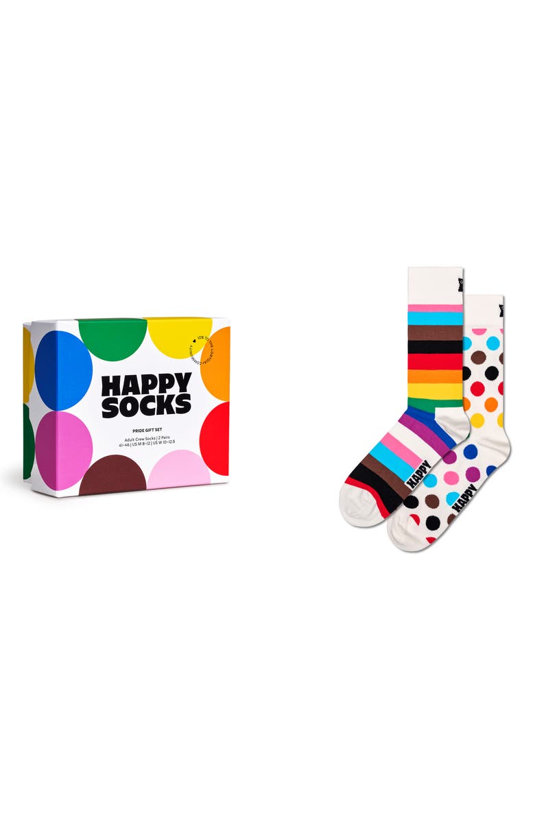 Happy Socks Assorted 2-Pack Stripe & Dot Pride Socks Gift Box, Alternate, color, White