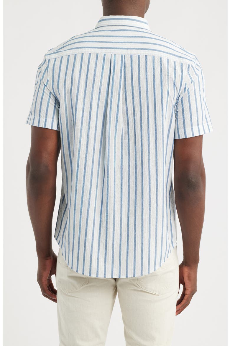 Cotton Blend Seersucker Button-Up Shirt, Alternate, color, BLUE DIAMOND TRIO STRIPE