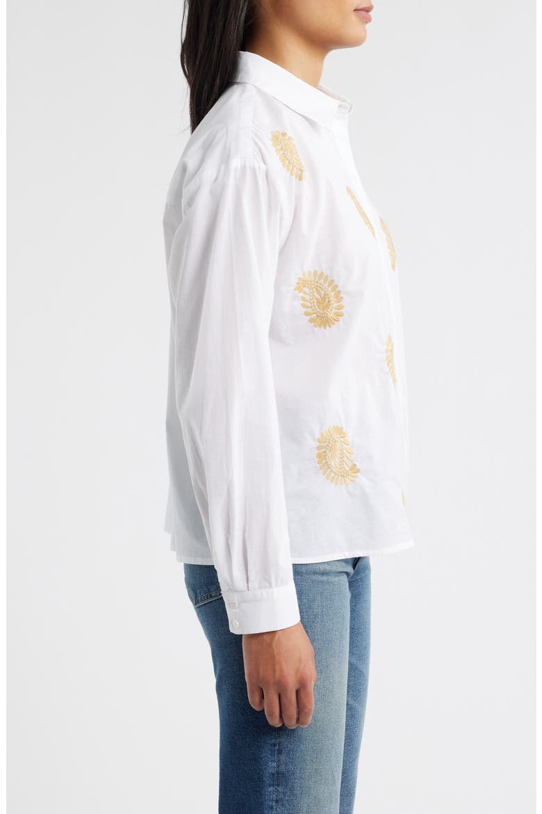 Embroidered Cotton Button-Up Shirt, Alternate, color, ULTRA WHITE