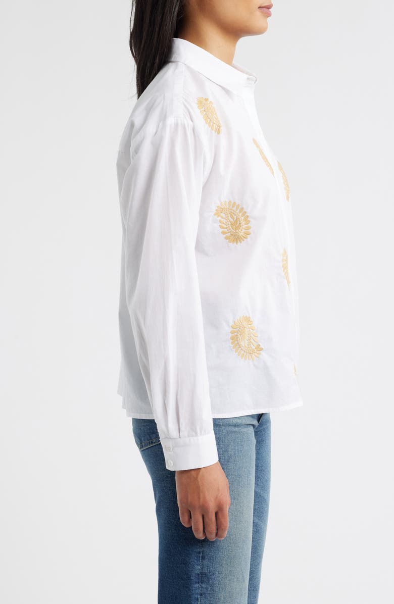 Two by Vince Camuto Embroidered Cotton Button-Up Shirt, Alternate, color, Ultra White
