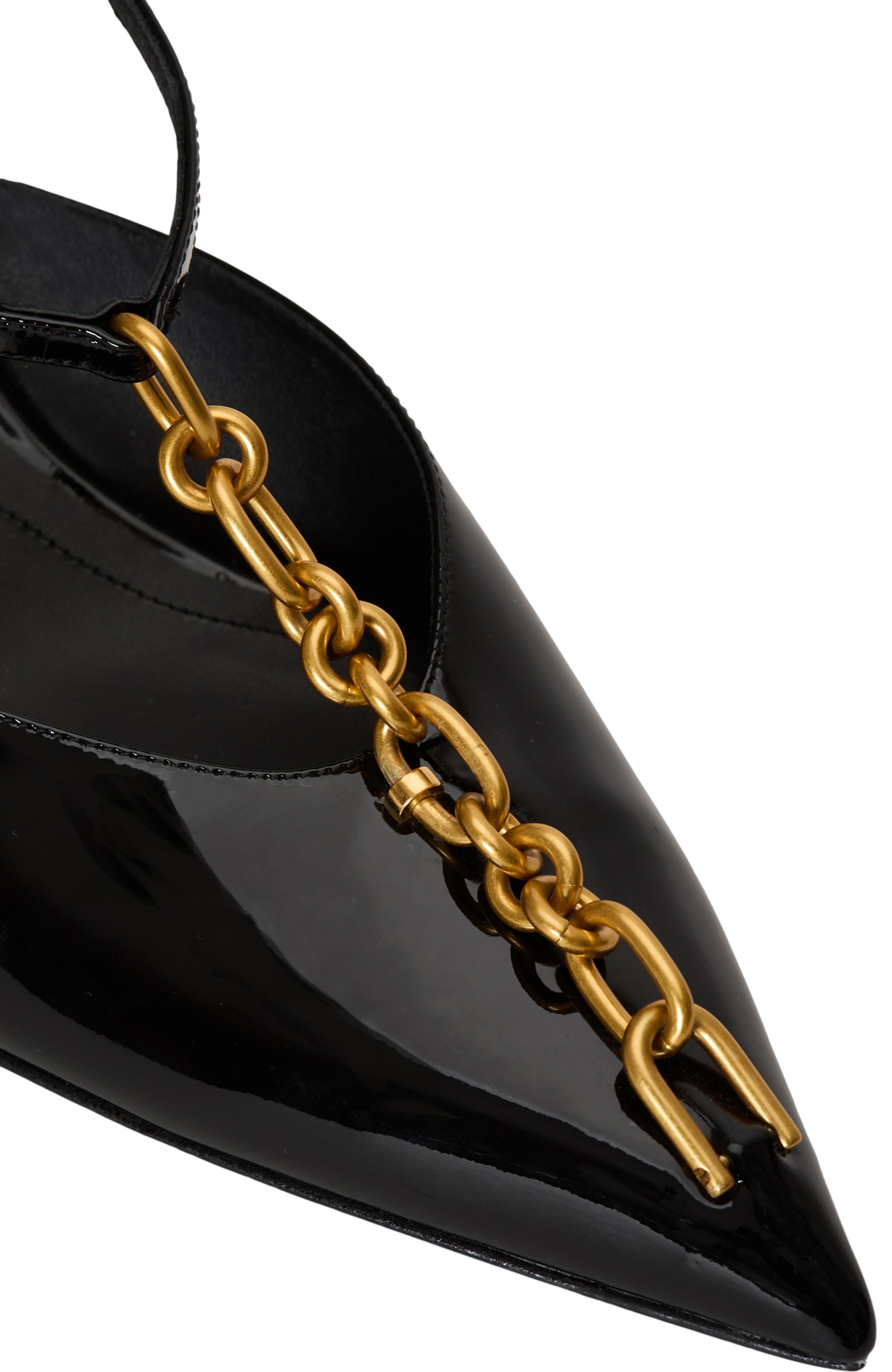 Balmain Sync chain kitten slingbacks in patent leather, Alternate, color, Black