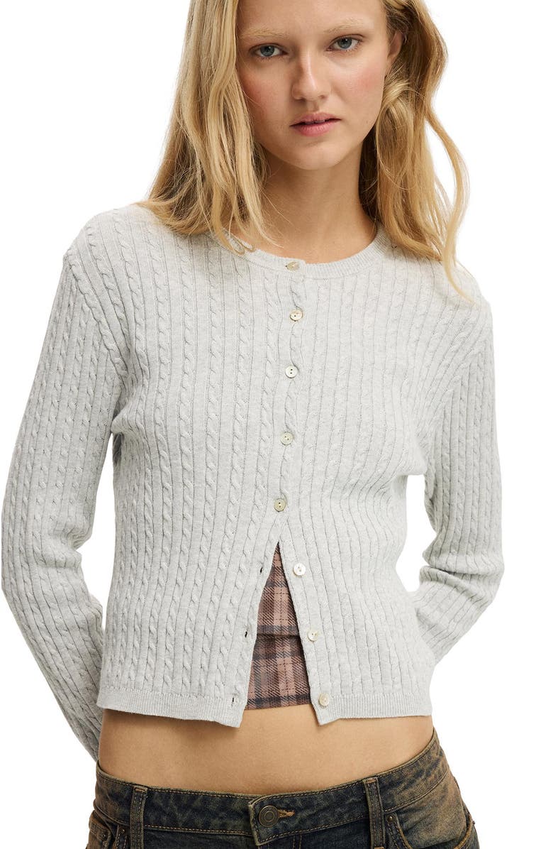 Cotton On Women's Cotton Crew Neck Cardigan, Alternate, color, Mid Grey Marle