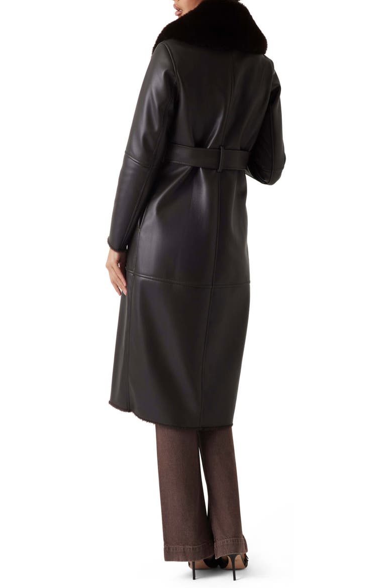 Zoey Faux Leather Coat with Removable Faux Fur Collar, Alternate, color, DARK BROWN