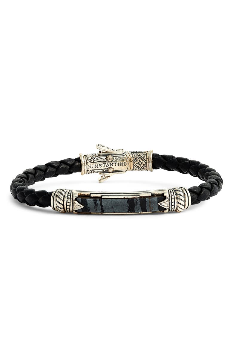 Konstantino Perseus Leather & Ferrite Bracelet, Main, color, 