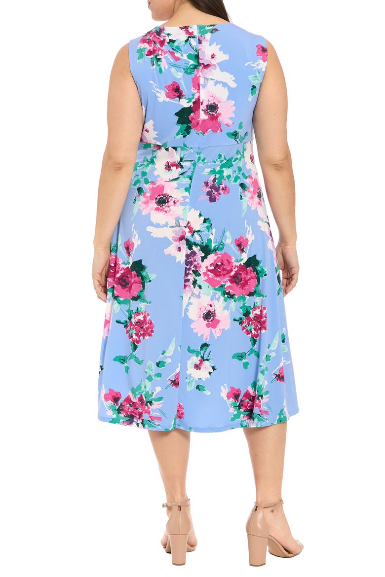 Floral Print Keyhole Midi Dress, Alternate, color, SKY/ PINK