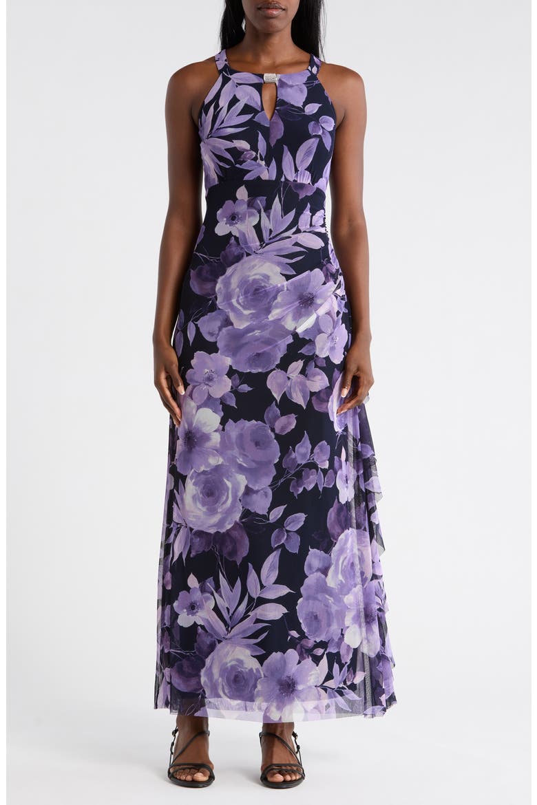 Mesh Maxi Dress, Main, color, NAVY/ LAVENDER