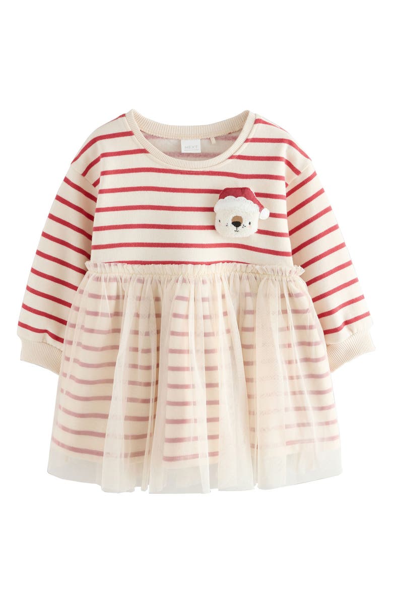 NEXT Kids' Christmas Stripe Tulle Overlay Party Dress, Main, color, Multi