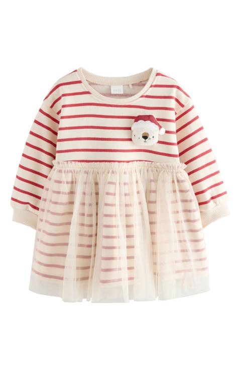 Kids' Christmas Stripe Tulle Overlay Party Dress (Baby & Little Kid)