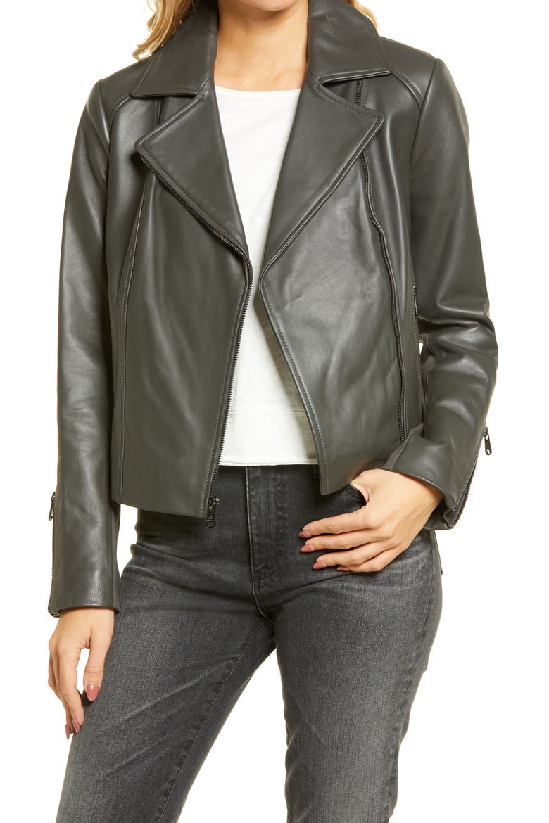 Leather Moto Jacket, Main, color, STEEL