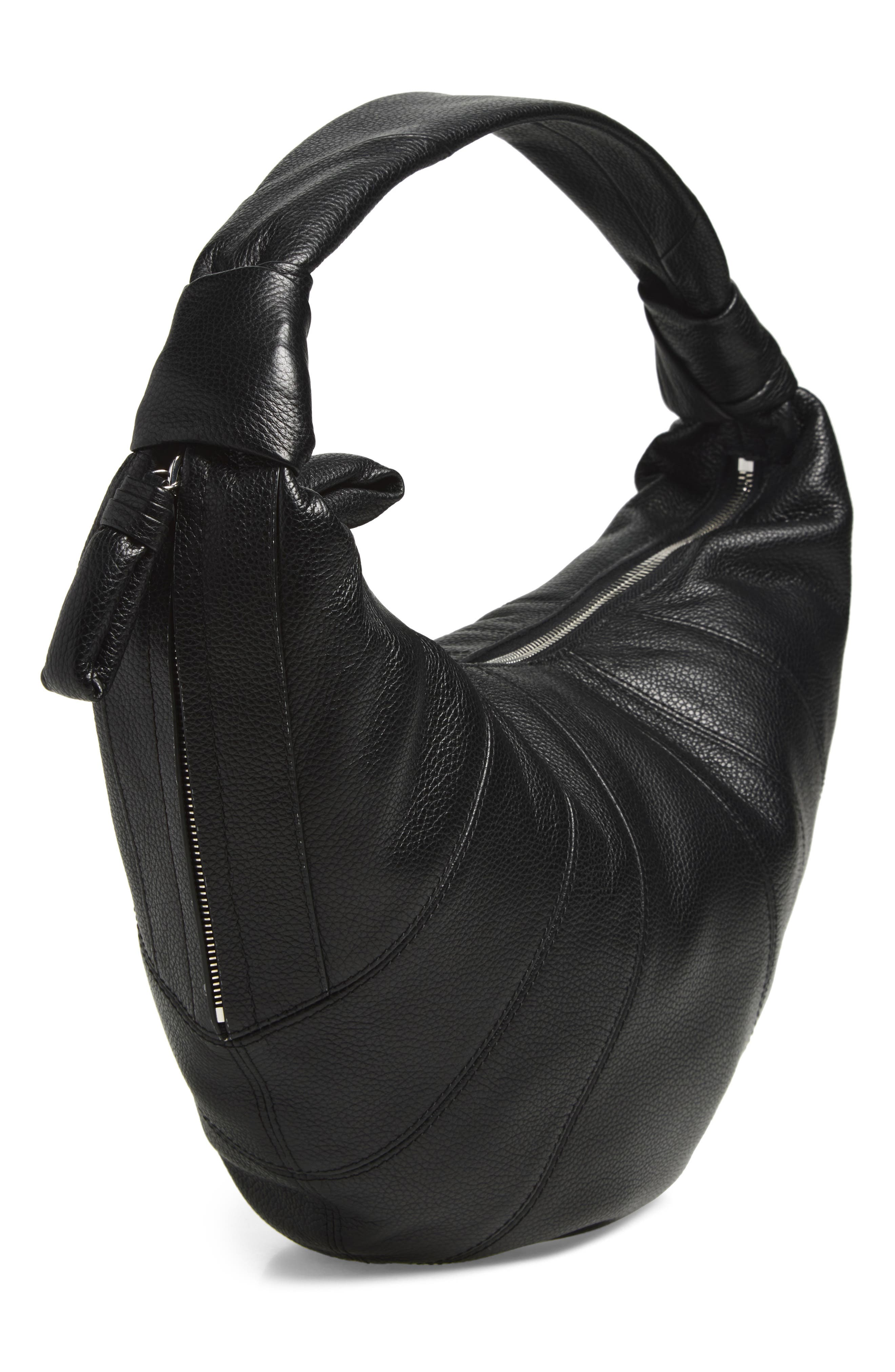 Fortune Croissant Leather Shoulder Bag, Alternate, color, BLACK