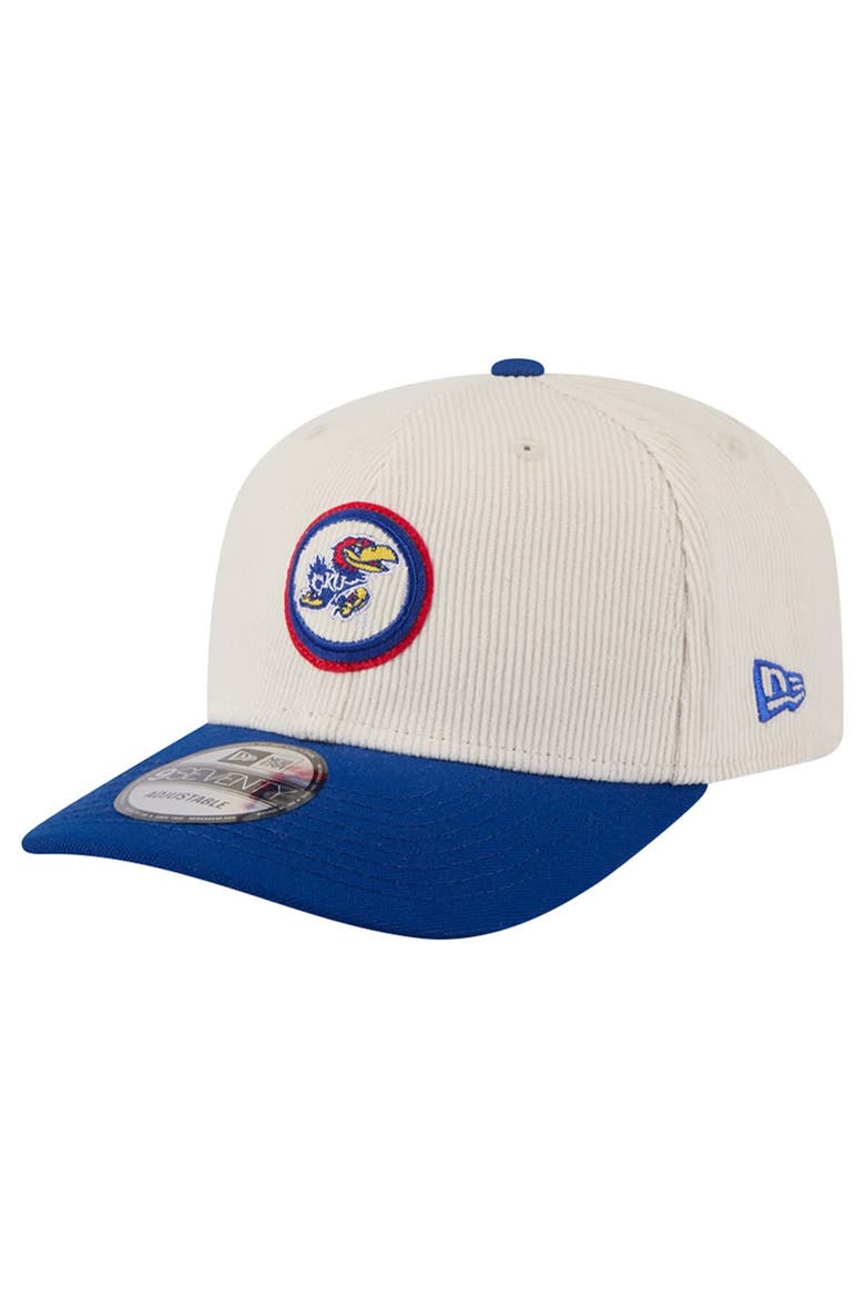 Men's New Era Cream/Royal Kansas Jayhawks Loyal Corduroy 9SEVENTY Adjustable Hat, Alternate, color, Cream
