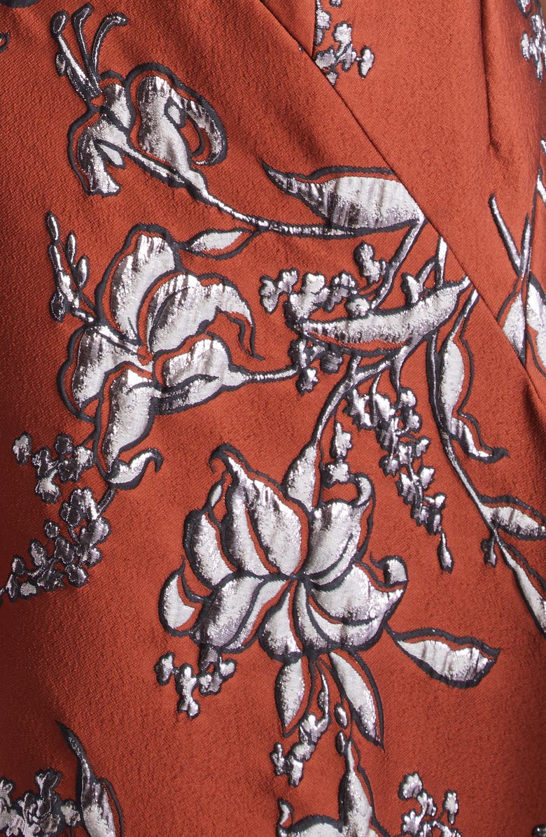 Lela Rose Metallic Floral Brocade Gown, Alternate, color, Brick