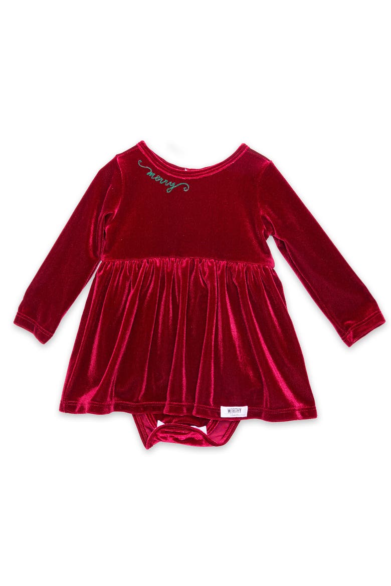 Embroidered Velvet Holiday Bubble Romper, Main, color, Burgundy