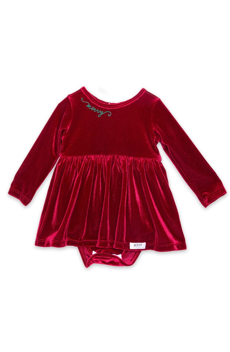 WORTHY THREADS Embroidered Velvet Holiday Bubble Romper, Main, color, Burgundy